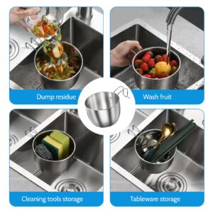 Stainless Steel Sink Food Catcher, Multifunctional Hanging Sink Strainer Colander Drain Basket for Filter Kitchen Waste and Wash Fruits or Vegetables