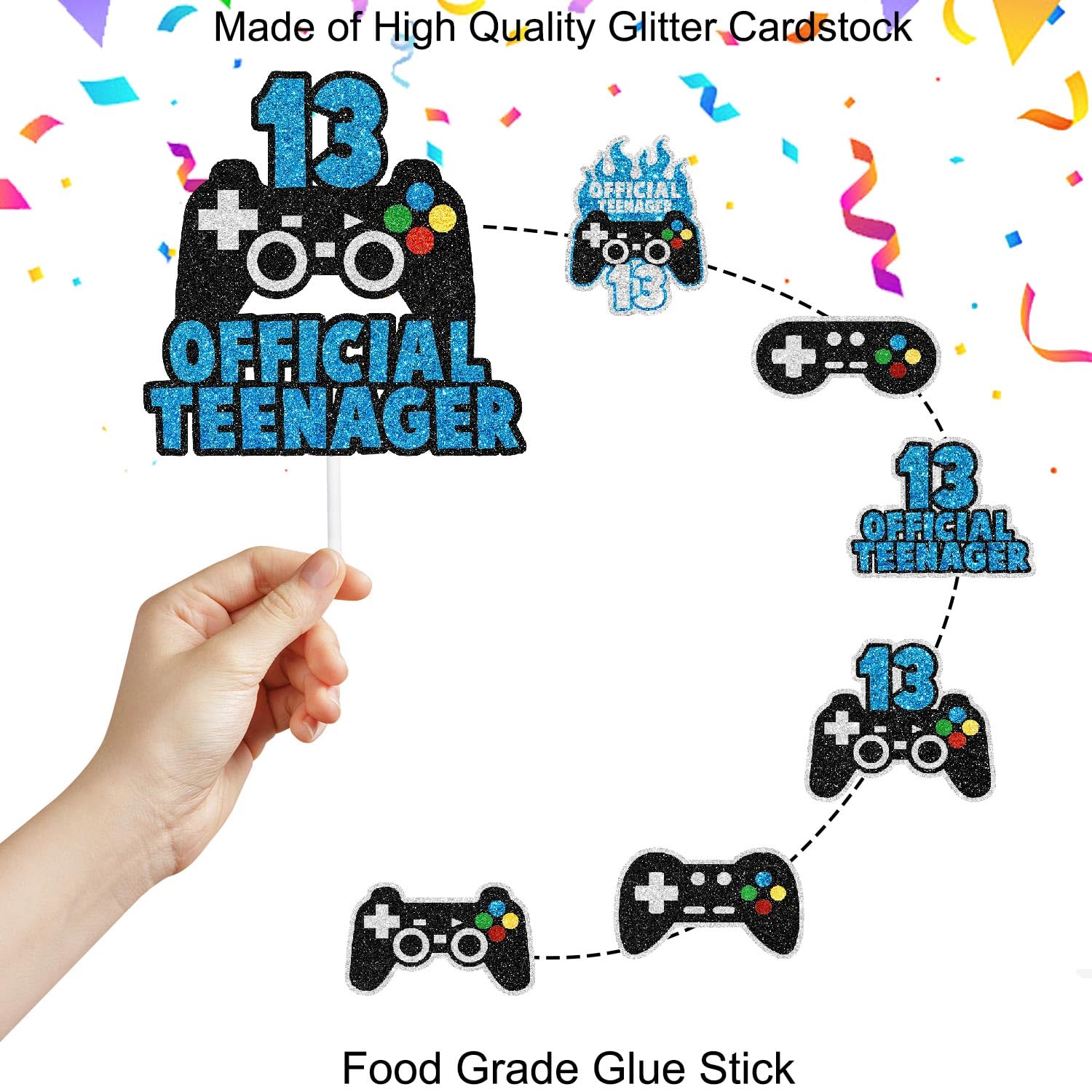 7 Pcs Gaming Cake Topper Set, Official Teen Gaming Themed Upgraded Happy 13th Birthday Unlockable Controller Decorations, Video Game Themed Party, Boys and Girls Birthday Party Decorations. LIANGSS