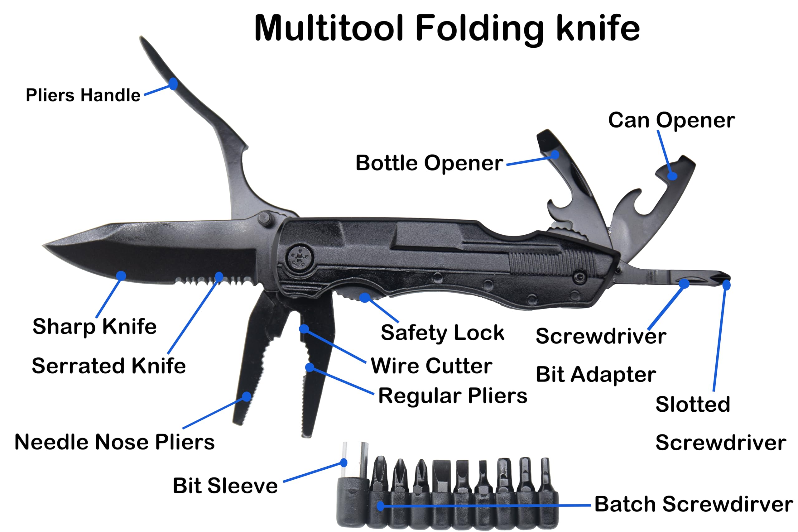 WILDWITNESS FD01 Folding Pocket Knife, Multitool, Pliers, Wire Cutter, Bottle Opener, Screwdriver for Camping, Hunting, Fishing, EDC Knife, Tools for Men