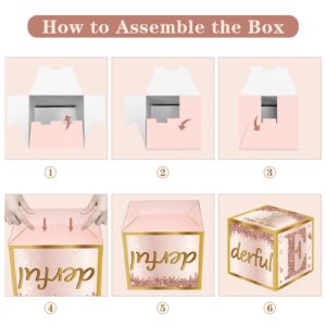 Guiruiy 3Pcs 1st Birthday Boxes Party Supplies for Baby Girl, Pink Rose Gold Miss Onederful 1st Birthday Balloons Boxes Decoration, Pink One Year Old Birthday Theme Cardboard Box Decor