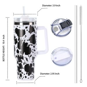 ZYOsJK 40 oz cow tumbler with handle leakproof Cow print tumbler with Lid and Straw stainless steel Vacuum insulated Tumbler Travel Coffee Mug