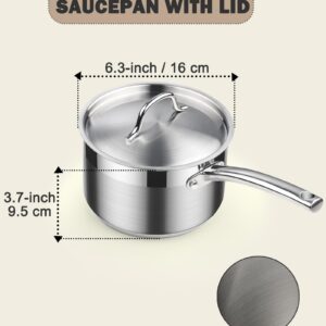 Cooks Standard Saucepan with Lid 18/10 Stainless Steel, 2-Quart Professional Sauce pot Mini Milk Pan, Oven Safe 500℉, Compatible with All Stovetops