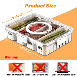 YFUIF Portable Fruit Storage Containers for Fridge, 4 Compartments Snack Box Container, BPA-Free Divided Serving Tray with Lid for Veggie, Clear Snack Tray Candy Tray (1, 4 Compartment-1 Pack)