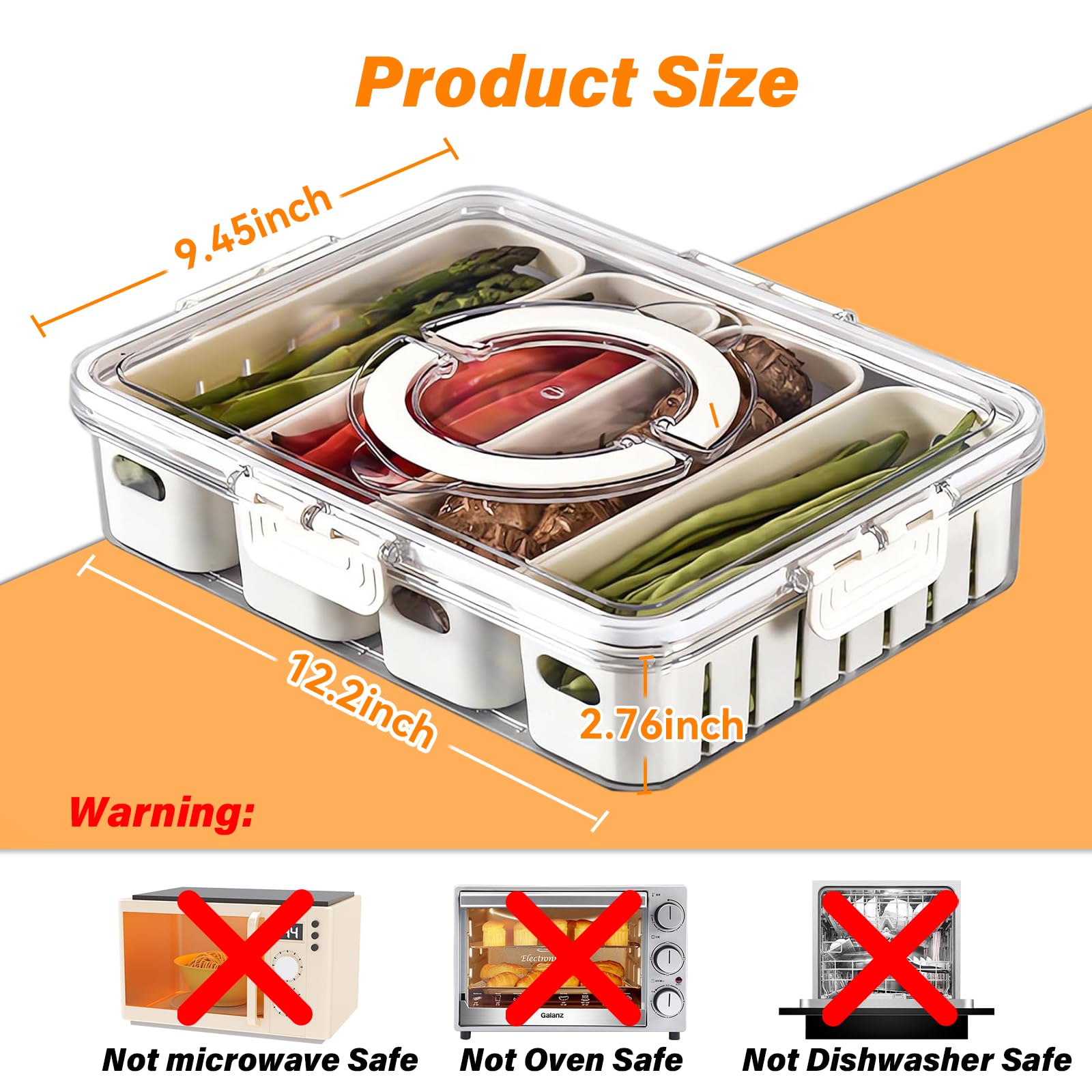 YFUIF Portable Fruit Storage Containers for Fridge, 4 Compartments Snack Box Container, BPA-Free Divided Serving Tray with Lid for Veggie, Clear Snack Tray Candy Tray (1, 4 Compartment-1 Pack)