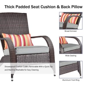 Wicker Adirondack Chair Fire Pit Chairs Oversized Comfy Patio Chairs Outdoor Wicker Rattan Chairs with Cushion Grey Low Deep Seating High Back with Pillow for Outside Backyard Deck Porch Lawn