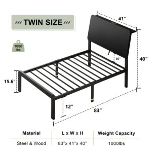 Feonase Twin Bed Frame with Ergonomic Storage Headboard & Charging Station, LED Platform Bed Frame, Heavy Duty Metal Slats, No Box Spring Needed, Easy Assembly, Black