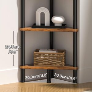 Homedawn Corner Shelf, Corner Bookcase, Industrial 5-Tier Corner Shelf Stand Display Rack,Wall Corner Bookshelf,Tall Shelf Plant Stand for Small Spaces, Living Room, Home Office (Rustic Brown)