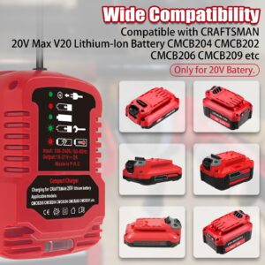 V20 Charger for Craftsman 20V Lithium-ion Battery,Portable Mini Charger for CMCB204 CMCB202 CMCB201 CMCB209 CMCB205 CMCB100 CMCB102 CMCB101, with 2A Output, for Craftsman Battery Charger