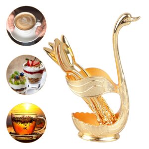 Dessert Spoon Holder, Widely Used Coffee Spoon Holder, Rich Details, Mirror Finish, Swan, Elegant for Party (Gold Holder with Spoon)