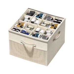 aokeyee shoe organizer for closet,foldable shoe storage organizer box bin w/adjustable dividers and clear cover, fits up to 16 pairs (beige)