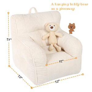 MOMCAYWEX Kids Bean Bag Chair with a Plush Bear, Comfy Toddler Chair for Boys and Girls, Beige