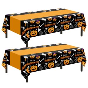 2 pack halloween tablecloth, halloween decorations 54x108 inch halloween table cover plastic pumpkin spider web ghost halloween party table cloth for halloween decor indoor holiday party supplies