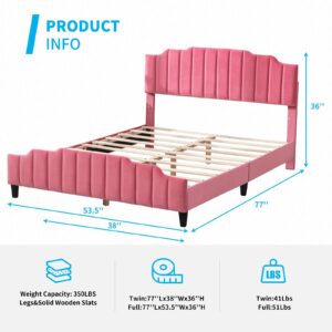 CECER Twin Size Bed Frame for Kids, Upholstered Platform in Linen Fabric, Strong Frame and Sturdy Slats Support, No Box Spring Needed, Easy Assembly (Princess, Twin)