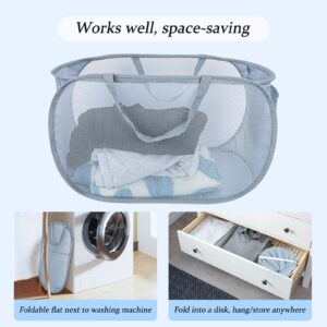 Collapsible Laundry Baskets 2 Pack, Mesh Pop Up Hamper with Handles, Portable Stair Basket, Dorm or Room Folding Hamper, Dirty Clothes Hamper Light Breathable, Compact Fold and Hold More. Grey. 2H