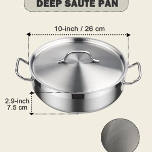 Cooks Standard Deep Sauté Pan with Lid, 4-Quart Professional Deep Frying Pan 18/10 Stainless Steel Chef’s All Purpose Pan with Cover, Compatible with All Stovetops