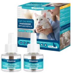 woyamay cat calming diffuser refills - cat pheromones calming diffuser for cats relieve anxiety & stress, 2-month supply cat pheromone diffuser refills (fits all common diffuser