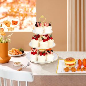 DI QIU REN 8PCS Cake Stand Set, Plastic Cupcake Stands with Gold Rim, Dessert Display Stands Set for Wedding Birthday Party Baby ShowerTea Party