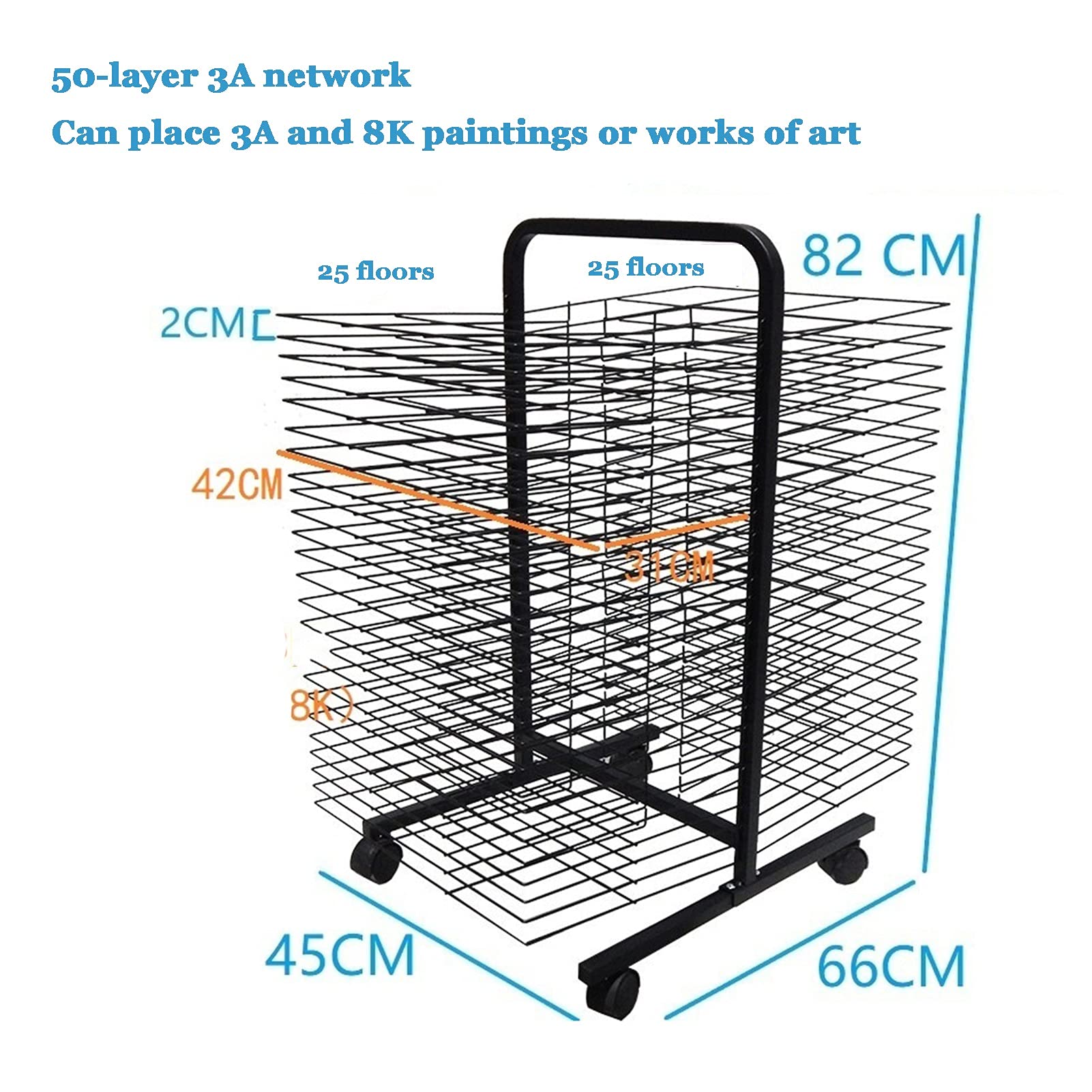 Art Drying Rack for Classroom Painting Crafts, 50Tier Art Drying Rack - Sturdy Metal Art Rack, Art Cart with Swivel Wheels Perfect for Classroom Art Studios and Home Use Gifts for Kids