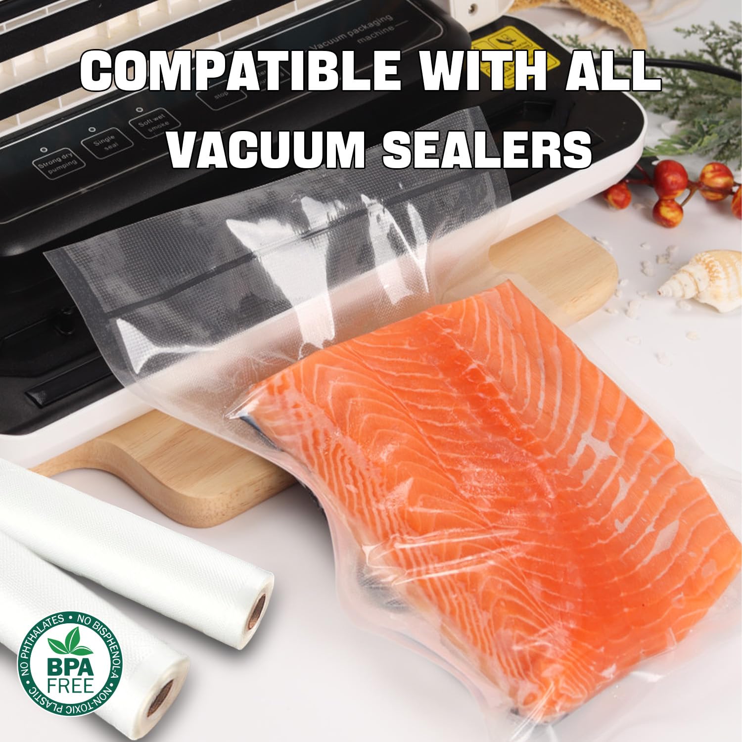 NexLevVac Vacuum Sealer Bags Rolls for Food 2 Pack 11"x50'(1Rolls)+8"x50'(1Rolls),Seal a Meal Bags,Food Saver Bags for Vacuum Sealer,Sous Vide,Meal Prep,Commercial Customized Size Vacuum Seal Bags