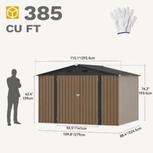 DWVO 10x8 FT Outdoor Storage Shed - Spacious Garden Tool Shed with Lockable Door - Durable Metal Yard Shed for Garden, Patio, and Backyard (Brown)