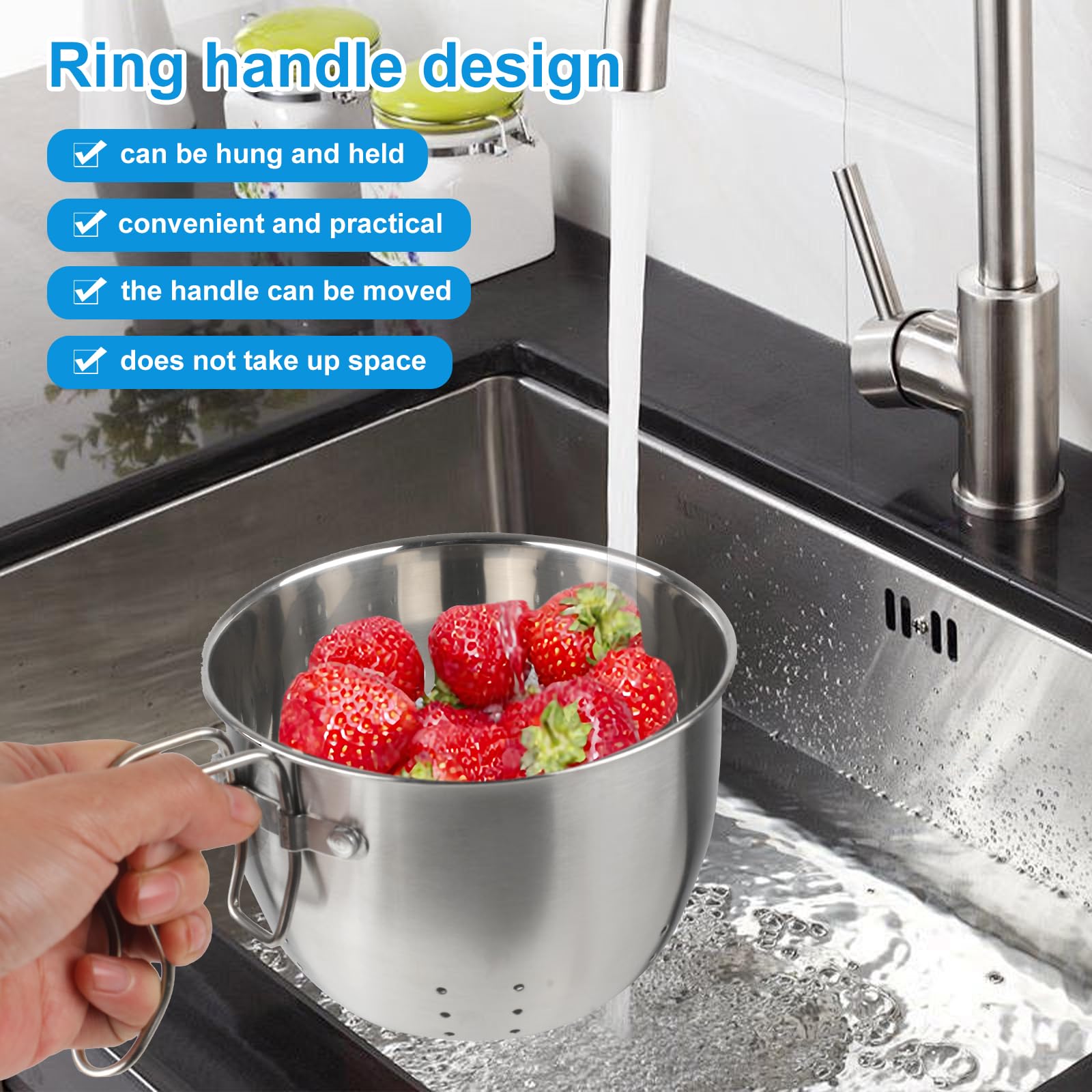 Stainless Steel Sink Food Catcher, Multifunctional Hanging Sink Strainer Colander Drain Basket for Filter Kitchen Waste and Wash Fruits or Vegetables