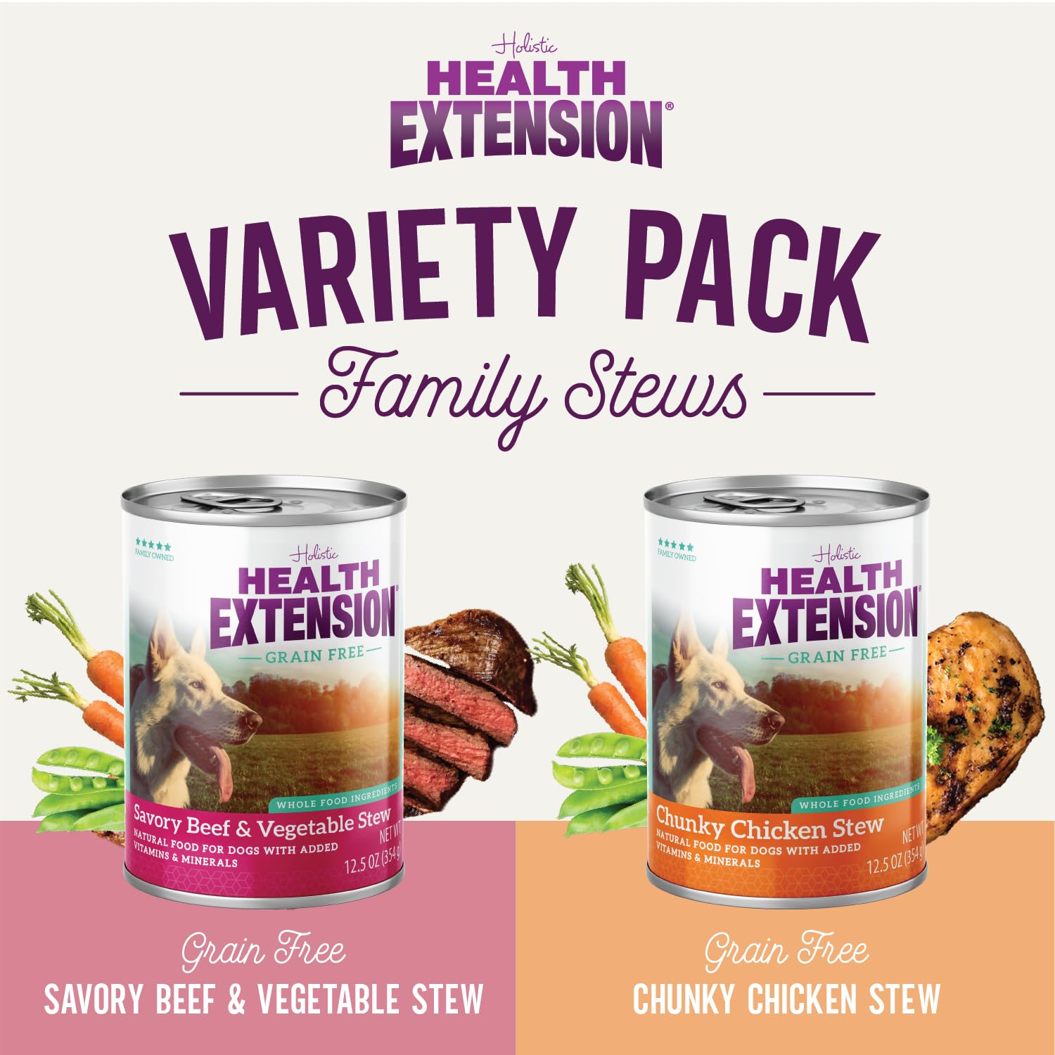 Health Extension Variety Pack - Chicken & Beef Stew Grain-Free Wet Dog Food, 12.5 oz - High-Protein Recipe, Hydration Support, Ideal for All Breeds (Case of 12 Cans)