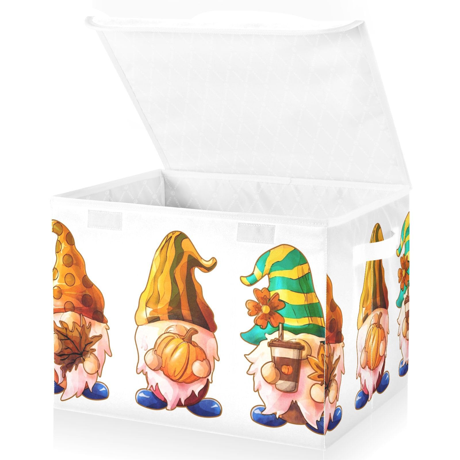 VIGTRO Large Collapsible Storage Bins with Lids Fall Gnomes Pumpkin, Autumn Themed Storage Baskets Organizer Containers with Handles for Home Bedroom Office