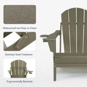 ABCPATIO Folding Plastic Adirondack Chair - Outdoor Weather Resistant Adirondack Chairs with Cup Holder, Stackable Seating for Patio, Porch, Deck, Pool, Garden, Backyard (Seat Width 21.6", Dark Brown)