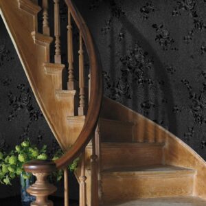 Erfoni Black Wallpaper Peel and Stick Wallpaper Black Floral Embossed Contact Paper 17.7inch×118.1inch Removable Textured Flower Wallpaper Self Adhesive Thicken Countertops Cabinets Contact Paper