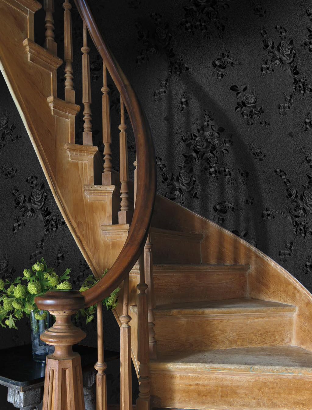 Erfoni Black Wallpaper Peel and Stick Wallpaper Black Floral Embossed Contact Paper 17.7inch×118.1inch Removable Textured Flower Wallpaper Self Adhesive Thicken Countertops Cabinets Contact Paper