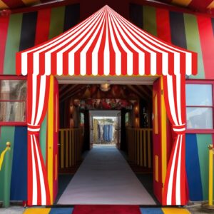 Ziliny 3 Pcs Carnival Party Decorations Circus Tent Awning Halloween Red White Banner Concession Stand(Striped Style)