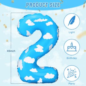 Lunmon 40 Inch Large Number 2 Balloon Blue Clouds Number Balloon Story Birthday Balloons Toy Inspired Story Party Supplies for 2nd Birthday Party Baby Shower Story Birthday Decorations for Kids