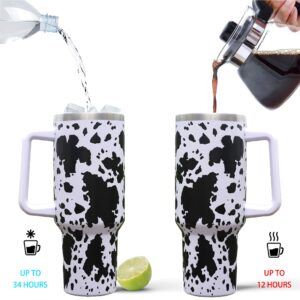 ZYOsJK 40 oz cow tumbler with handle leakproof Cow print tumbler with Lid and Straw stainless steel Vacuum insulated Tumbler Travel Coffee Mug