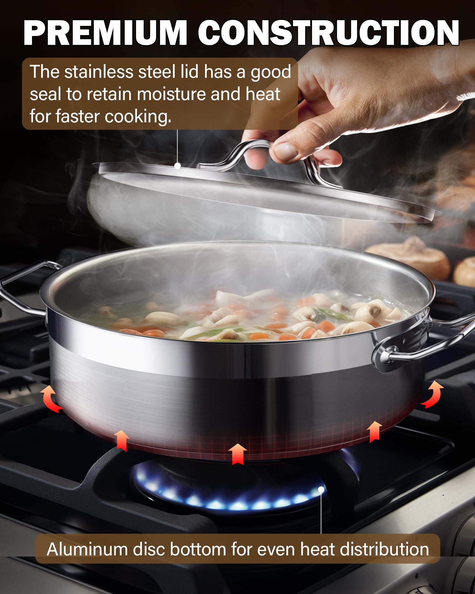 Cooks Standard Deep Sauté Pan with Lid, 4-Quart Professional Deep Frying Pan 18/10 Stainless Steel Chef’s All Purpose Pan with Cover, Compatible with All Stovetops