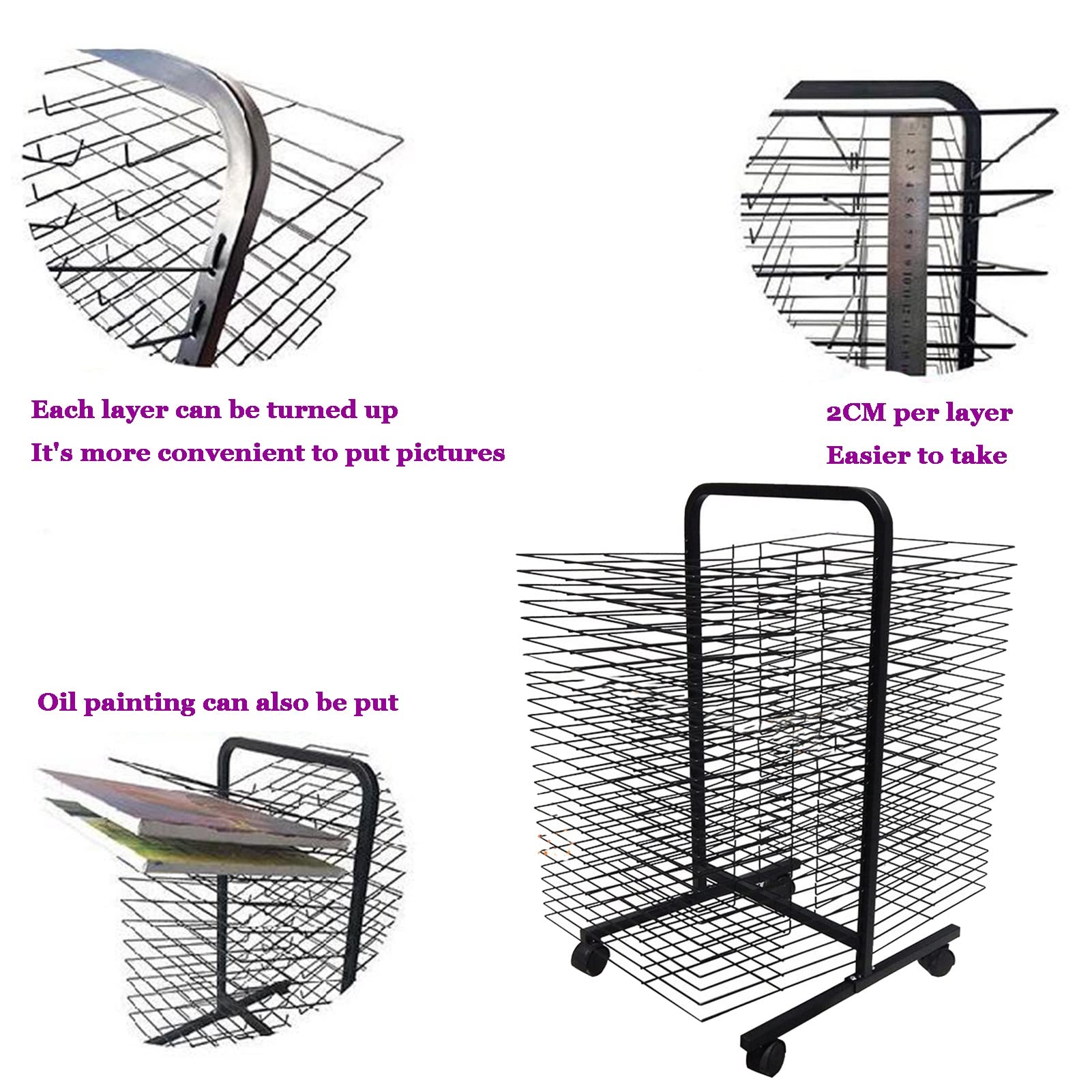 Art Drying Rack for Classroom Painting Crafts, 50Tier Art Drying Rack - Sturdy Metal Art Rack, Art Cart with Swivel Wheels Perfect for Classroom Art Studios and Home Use Gifts for Kids