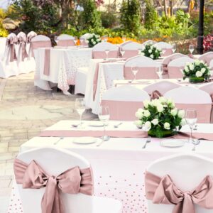 24 Pack Rose Gold Tablecloth and Table Runner Set Party Decorations, White and Rose Gold Plastic Disposable Tablecloth and Satin Table Runner for Wedding Birthday Bridal Graduation Anniversary Party