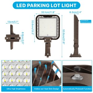 lumenfox 240W LED Parking Lot Lights Outdoor, Shoebox LED Parking Lot Light Adjustable Arm Mount 5000K 36000LM 150LM/W Parking Light with Dusk to Dawn Photocell IP65 Waterproof for Street Public Park