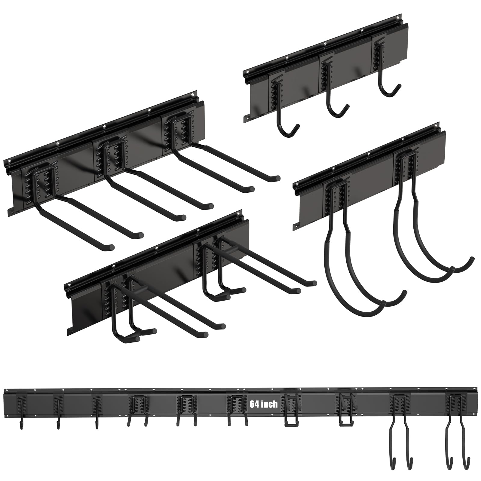 POSHGRAND Garage Garden Tool Organizer Wall Mount, Yard Garden Tool Rack Organizer, 64 Inch Shovel Rack Holder Organization with 10 Adjustable Heavy Duty Hooks for Garage Shed Yard Garden