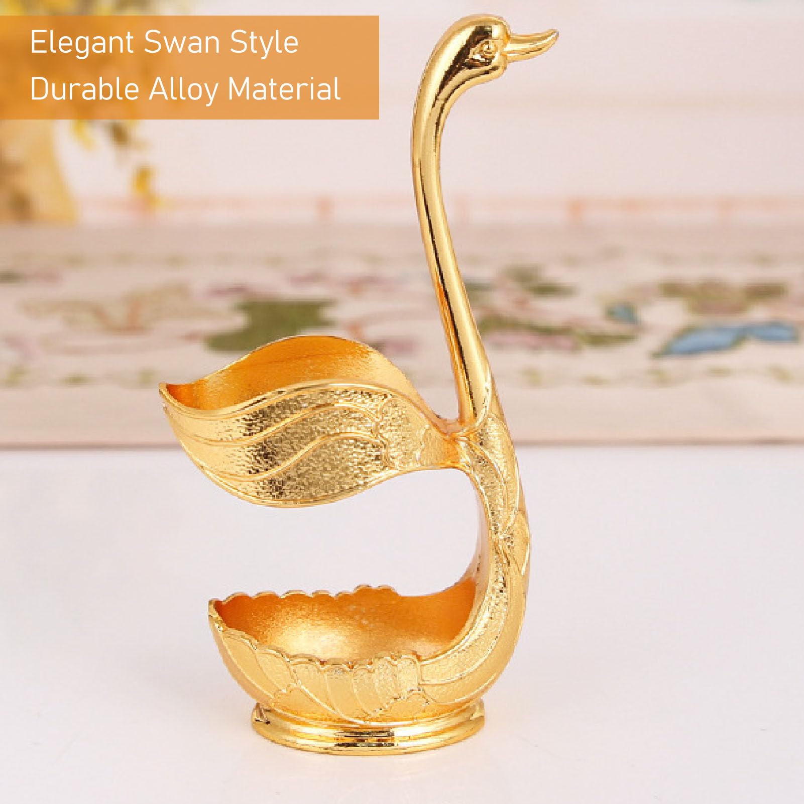 Dessert Spoon Holder, Widely Used Coffee Spoon Holder, Rich Details, Mirror Finish, Swan, Elegant for Party (Gold Holder with Spoon)