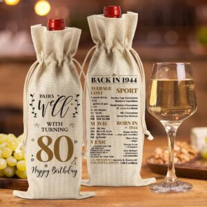 80th Birthday Gifts for Women Men Funny Wine Bag 80th Birthday Party Decorations Favors Happy Anniversary 80 Year Old Gifts for Woman Her Him Mom Dad Grandma Grandpa Wine Gift Bag