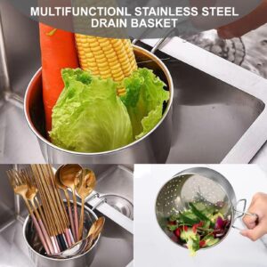 Stainless Steel Sink Food Catcher, Multifunctional Hanging Sink Strainer Colander Drain Basket for Filter Kitchen Waste and Wash Fruits or Vegetables