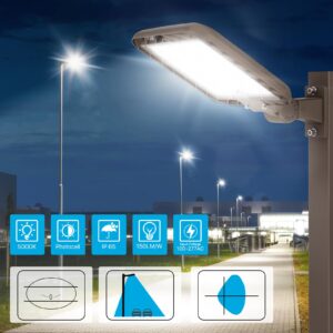 lumenfox 240W LED Parking Lot Lights Outdoor, Shoebox LED Parking Lot Light Adjustable Arm Mount 5000K 36000LM 150LM/W Parking Light with Dusk to Dawn Photocell IP65 Waterproof for Street Public Park