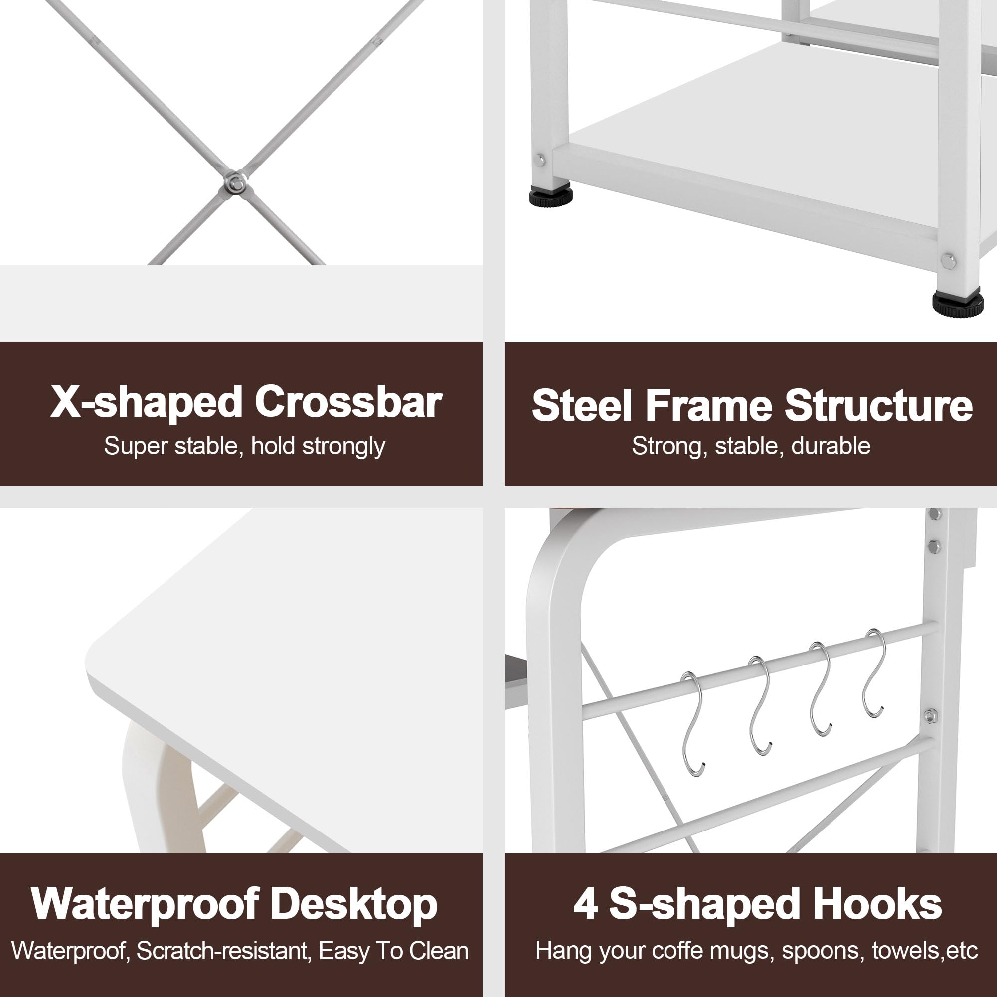 DlandHome 35.4 inches Microwave Cart Stand Kitchen Utility Storage 3-Tier for Baker Rack & Spice Rack Organizer Workstation Shelf,White