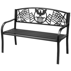 vivohome 50 inch outdoor garden bench cast iron metal frame patio park benches for porch yard lawn with pattern backrest