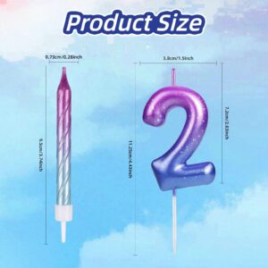 iNINGER 21th Birthday Candles Purple to Blue Gradient Candle with 12 Pcs Gradient Spiral Candle for 21th Birthday Candles Decorations for Women Number 21 Candles Wedding Anniversary Decorations