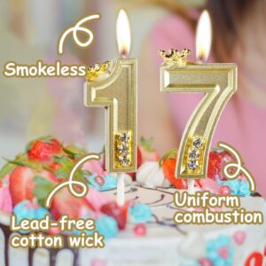 Hongplus Gold Number 16 Birthday Candle with Diamonds & Crown Cake Candles, Candles for Cake, Crown Happy 16 Birthday Candles Cake Topper Decorations for Girls Boys Birthday Anniversary Party