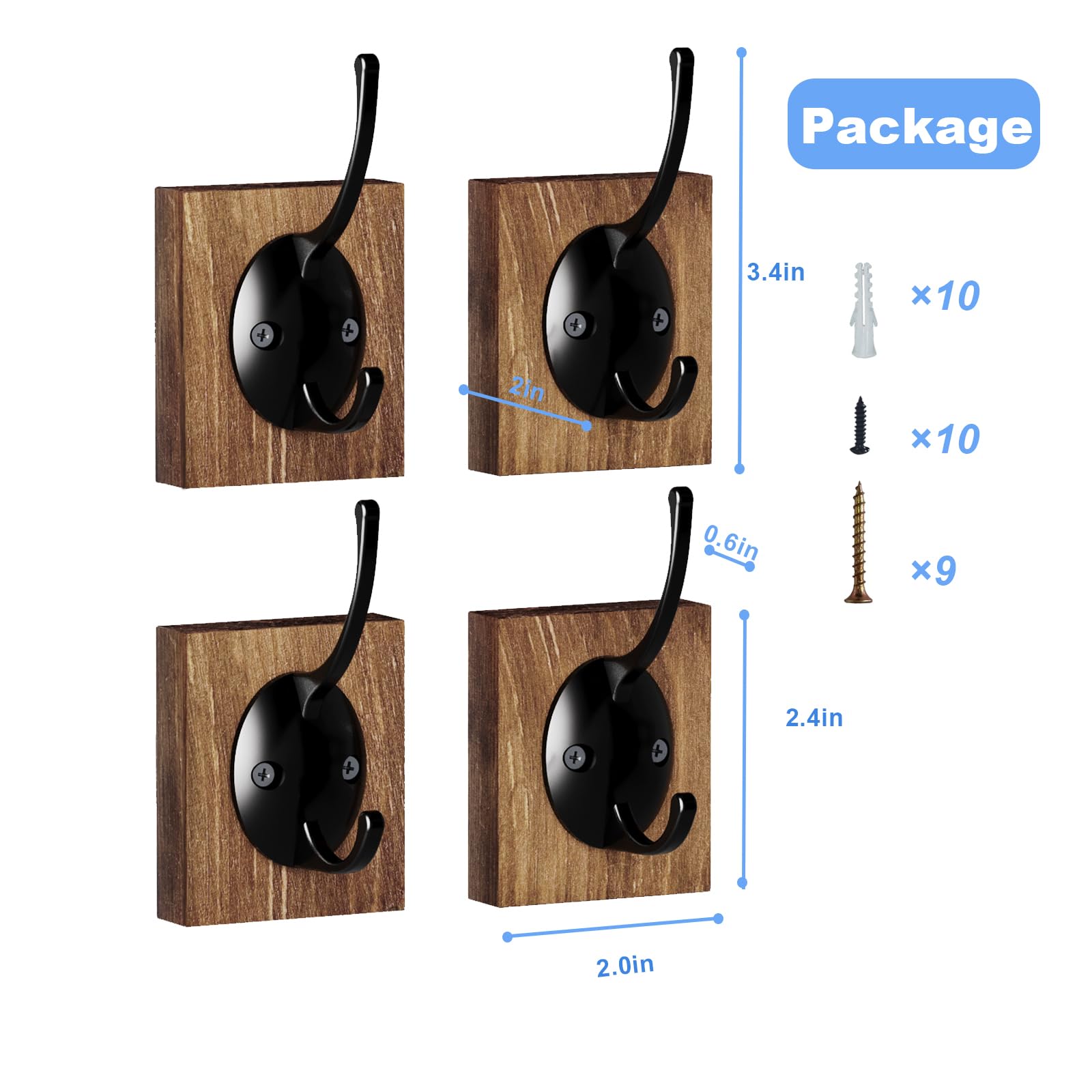 VERTORGAN Coat Hooks, Coat Rack Wall Mount Wall Hooks Heavy Duty Towel Hooks, Hat Hooks for Coats, Towel, Hat(4 Pack)