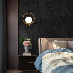 lenify Black Flower Wallpaper Stick and Peel 17.7inch x 118.1inch Embossed Floral Stick Peel Contact Paper Solid Pure Waterproof Black Self Adhesive Wallpaper Black Flower Removable Shelf Vinyl Roll