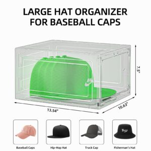 Hat Organizer Box for Baseball Caps, 6 Pack Clear Plastic Hat Storage Box, Hat Holder for Closet, Hat Display Case with Magnetic Door, Hat Rack, Snapback Organizer, Hat Case, Hold 8 Cap Each