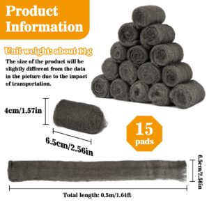 MAQIHAN Steel Wool Pads 0000 15PCS - Steel Wool Roll Glass Wood Fabric Metal Extra Fine Steel Wool 0000 Polishing Chrome Glass Polishing Pads Wool Steelwool Mice Control Weep Hole Covers Walls Fill